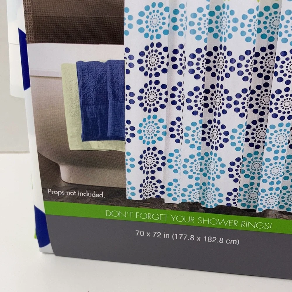 Shower Curtain or Liner Green Blue White NWT Peva Polka Dot Bursts 70
